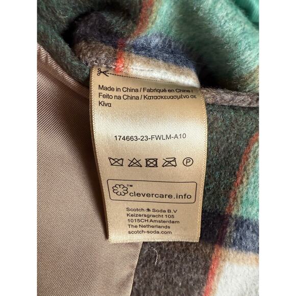 NEW Scotch & Soda Small Single Breasted Plaid Coat Green Wool Blend Green Preppy - Picture 11 of 11